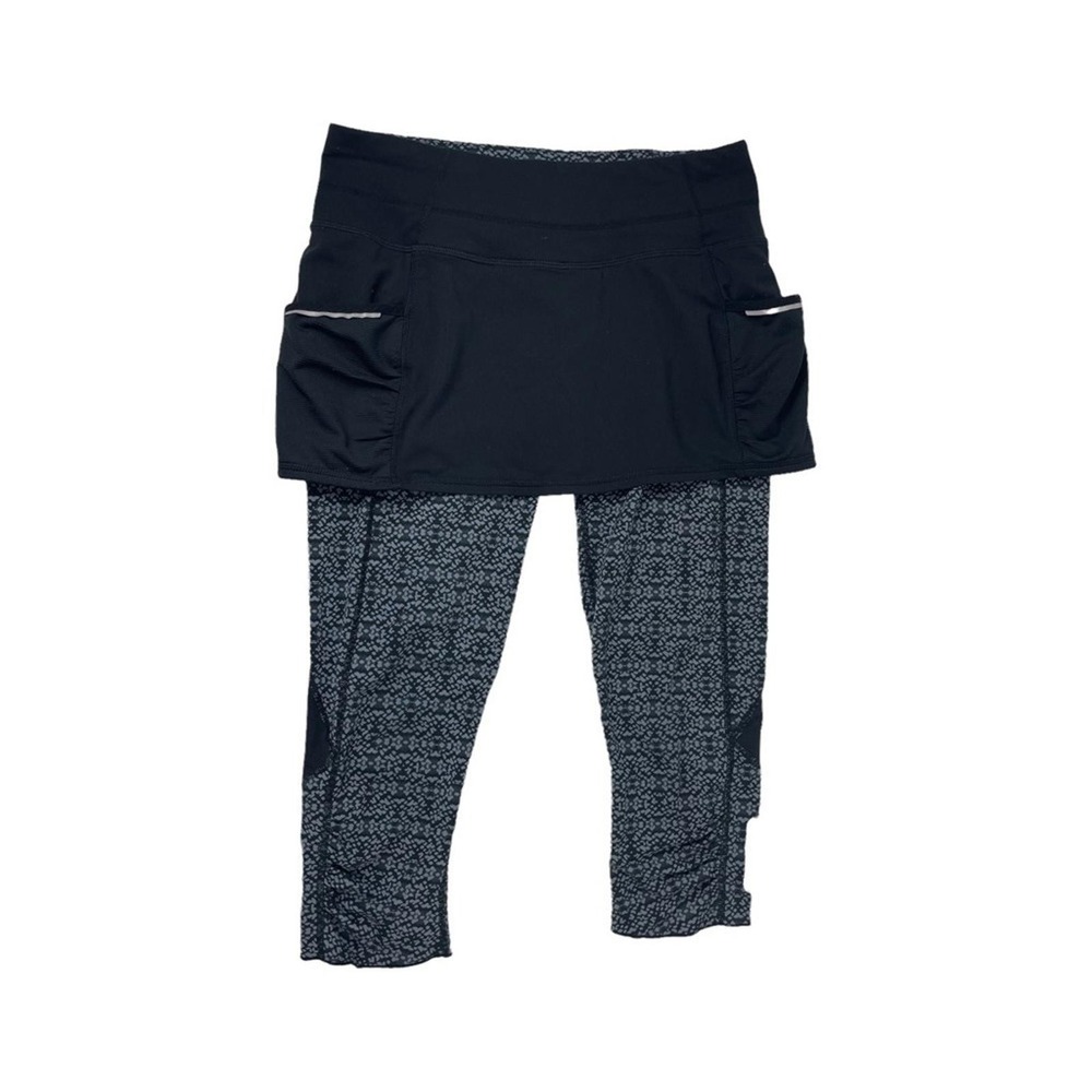 Athleta Black Printed Capri Skirt Leggings Athleisure Workout Activewear Size S